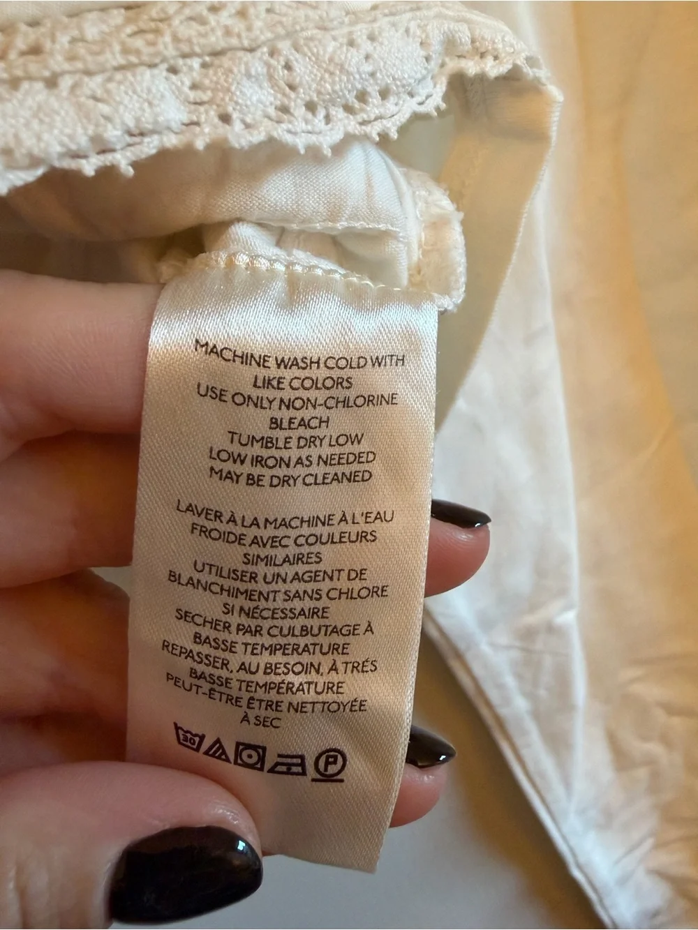 Free People Cream Lace-Trim Long Sleeve Peasant Top